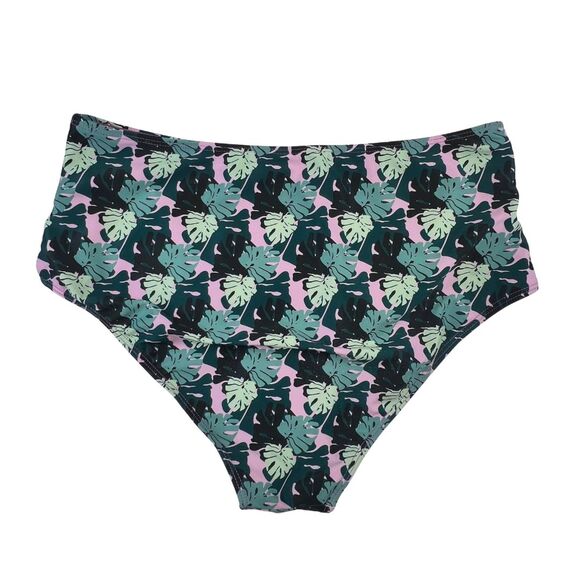 Bikini Bottoms XL Purple Green Palm Tree Leaf Print High Waist Botanical Briefs - Picture 2 of 8